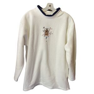 Vintage Top Stitch size XL fleece embroidered pullover birdhouse chickadee